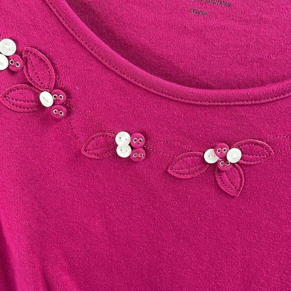 KENETH TOO Ladies Petite Scoop Neck Floral Applique Top Flowers Eve PXL NWT - Picture 3 of 8